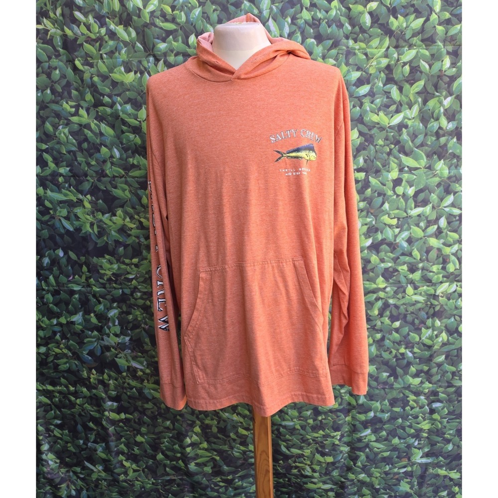 Salty Crew Hooded Fishing Shirt Men's Orange Mahi Graphic Lightweight 2XL